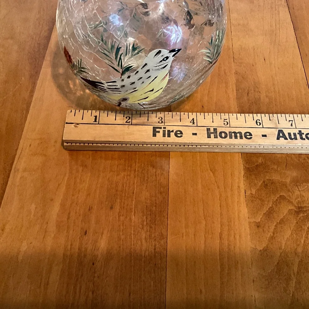 Fifth Avenue Crystal Hand Painted Crackle Glass Golden Finch‎ Candle Holder